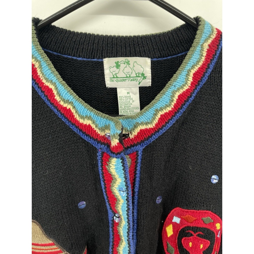Quacker Factory Womens Southwestern Cardigan Sweater Black Embroidered Cactus M - Picture 2 of 11